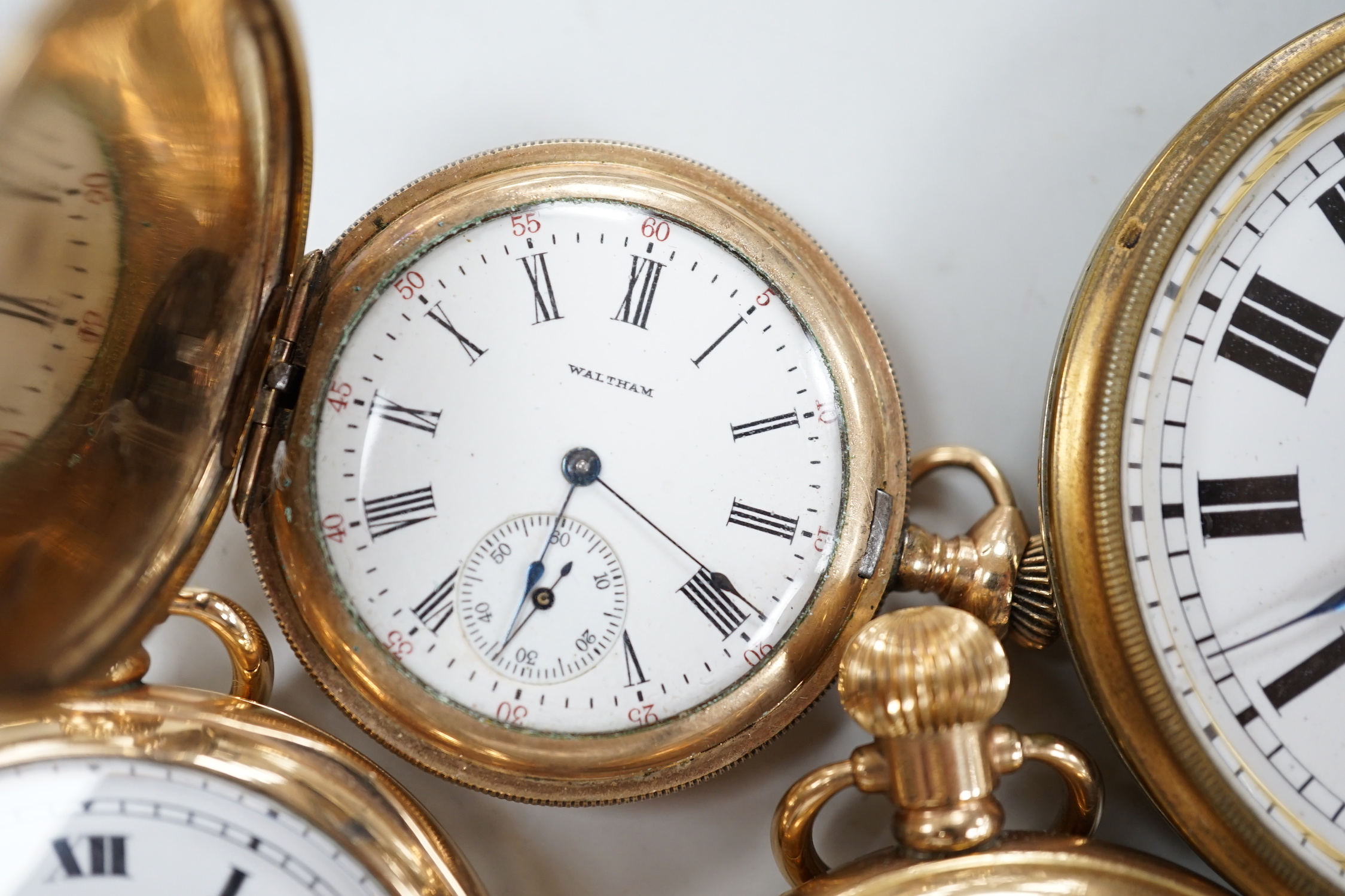 Thirteen assorted silver and mainly base metal pocket watches including half hunter and calendar moonphase.